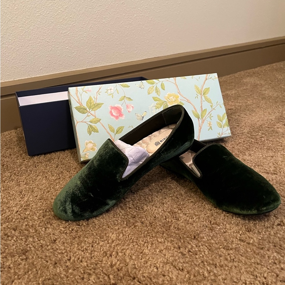 Birdies Starling Velvet Loafers - Olive 5.5
